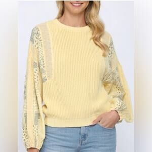 FATE Butter Yellow Patterned Bandana Patchwork Women's Sweater Boho
